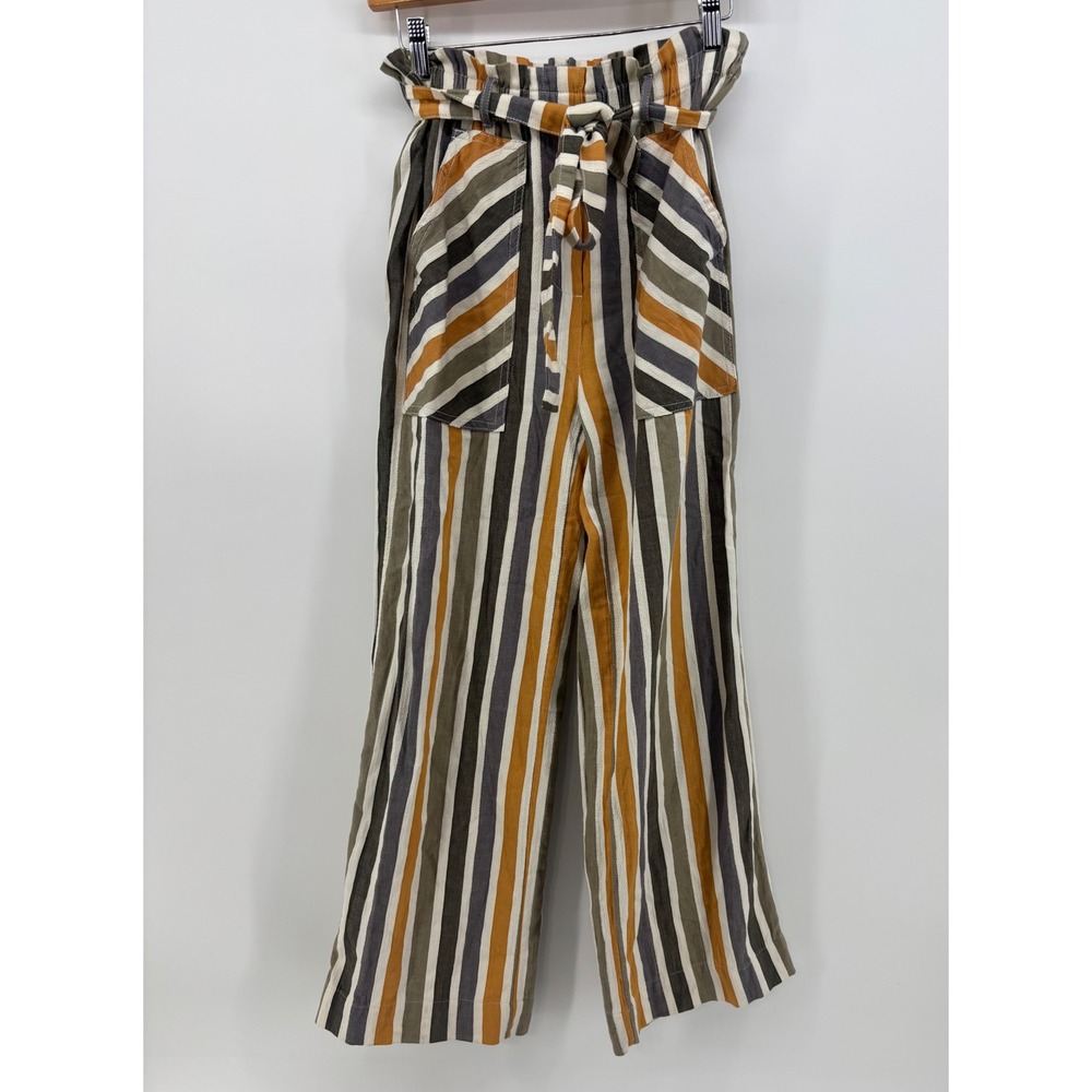 Anthropologie Wide Leg Pants Women's XS Multicolor Striped Paperbag Waist Tie